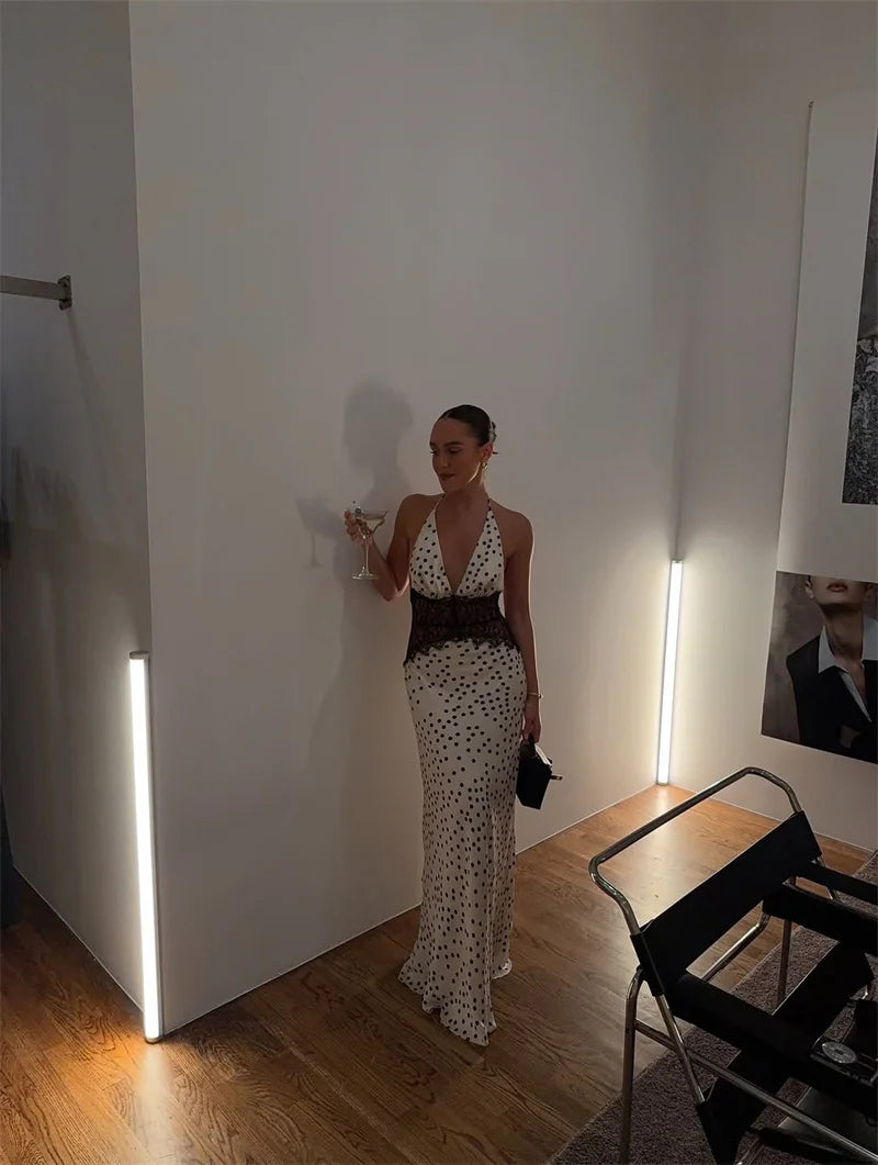 Women’s Mozision Polka Dot Backless Sexy Maxi Dress.