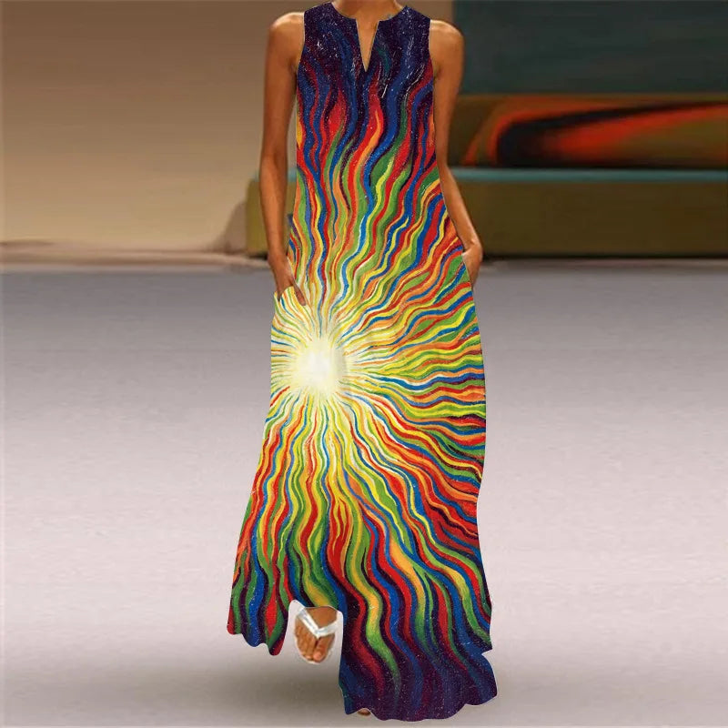 Vintage Print Maxi Dress For Women.
