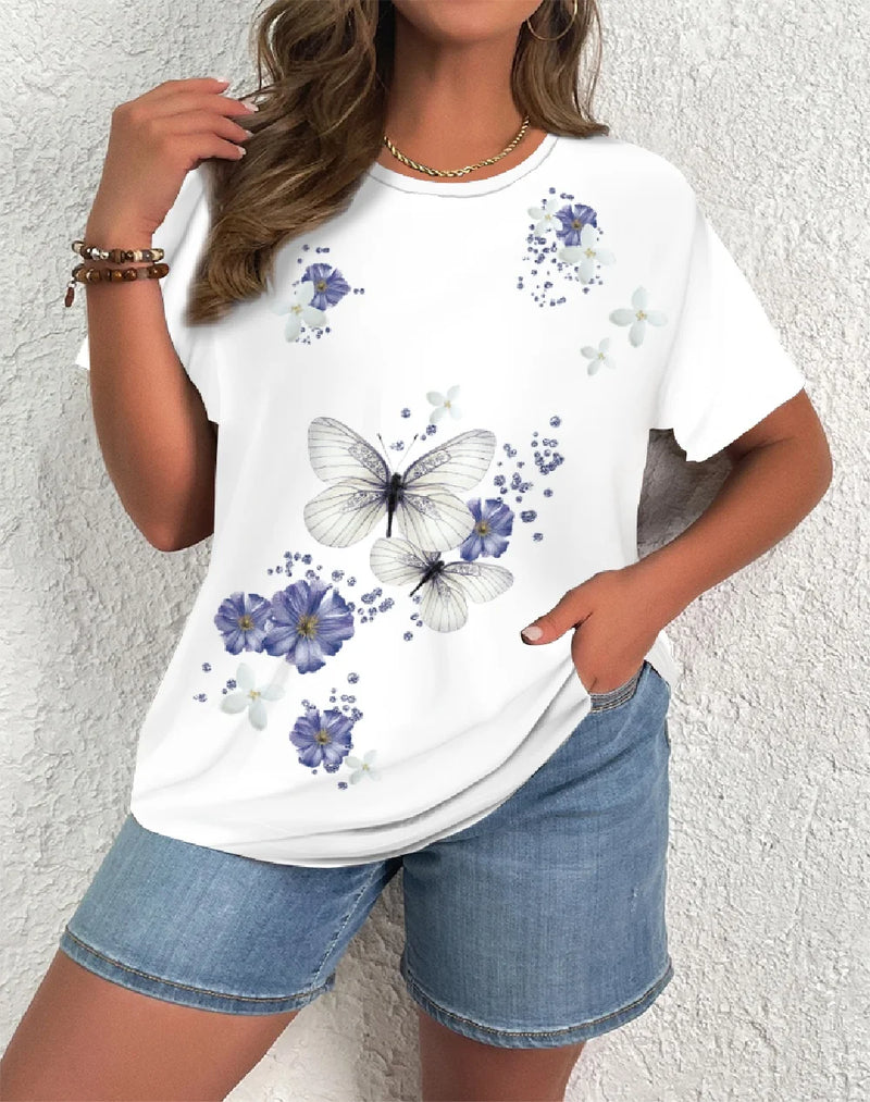 Plus Size Elegant Casual Woman T-Shirt Fashion Loose T-Shirt.