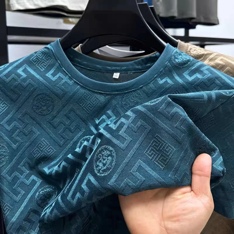Men’s High end brand ice silk round neck short sleeve T-shirt summer.