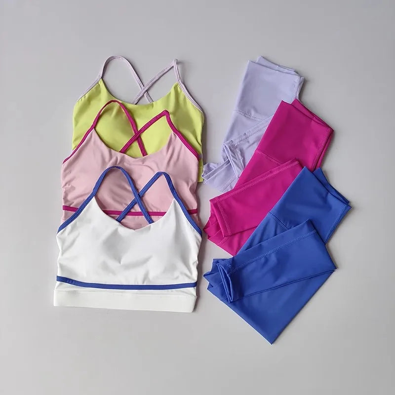 Women's Yoga Set Workout Set 2 Piece High Waist Yoga Leggings Sports.
