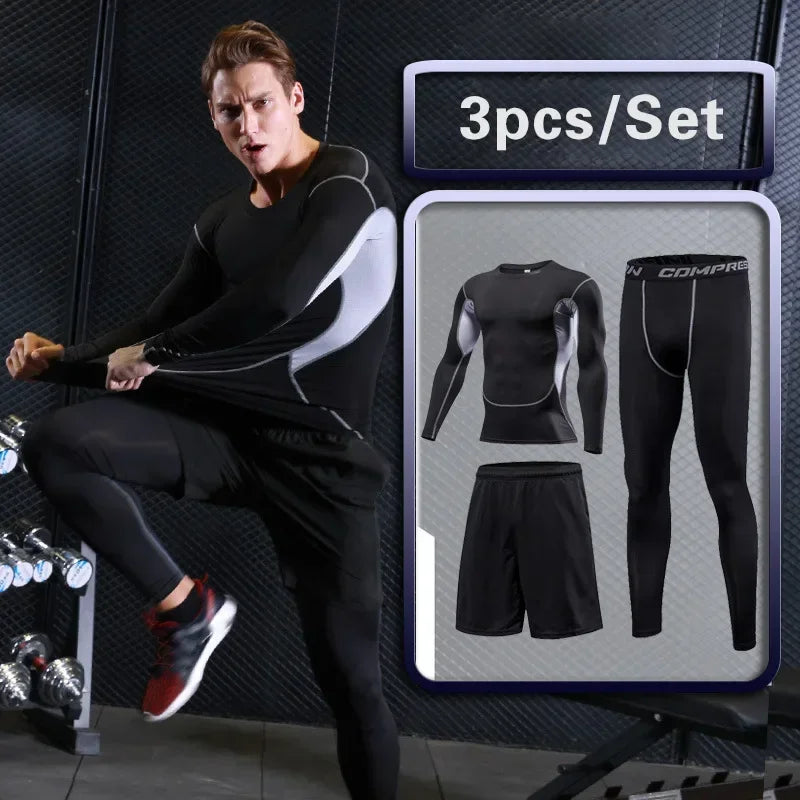 Men's Gym Training Fitness Sportswear Tights Slim Clothes Running Workout.
