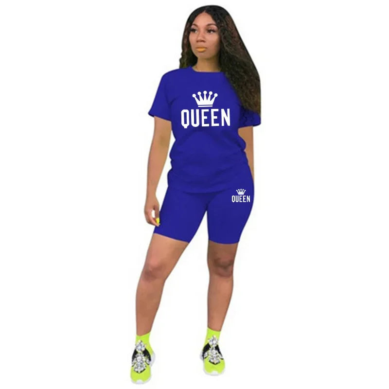 Summer Womens Tracksuit Queen Printing T-Shirt+Shorts 2 Piece Sets.