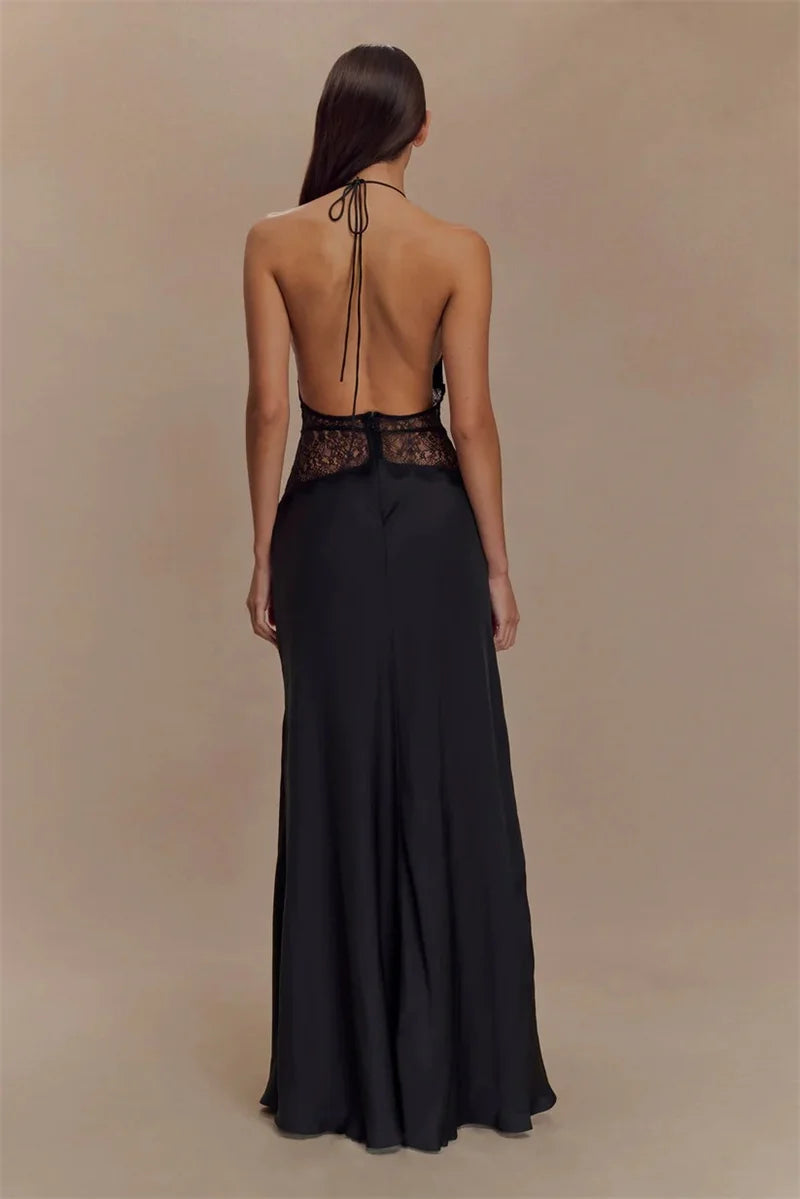 Mozision Summer Backless Sexy Maxi Dress Women Gown Patchwork.
