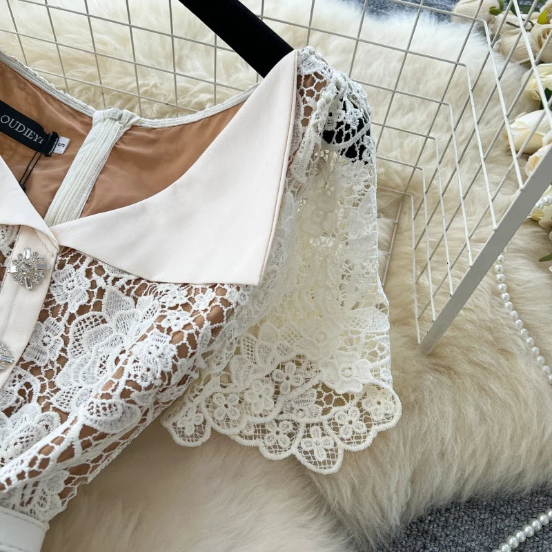 Women’s Elegant Hook Floral Hollow Lace Dress.