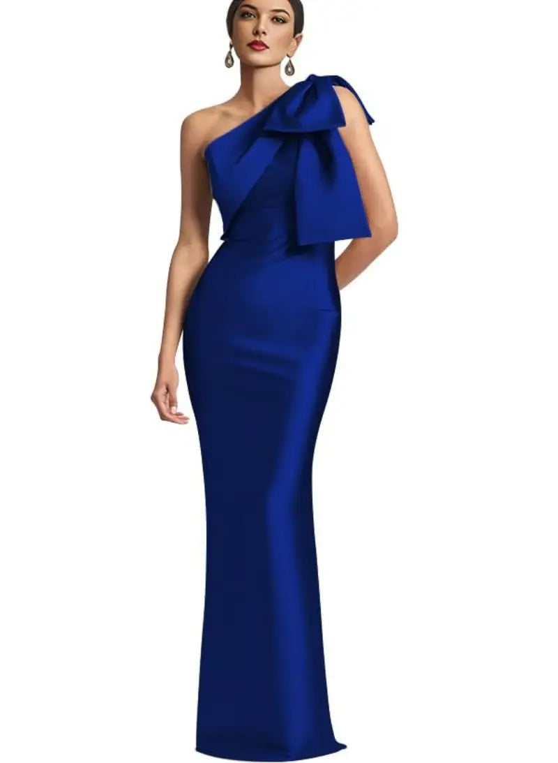 Evening Dress Women Elegant Tight Sexy Satin Single Shoulder.