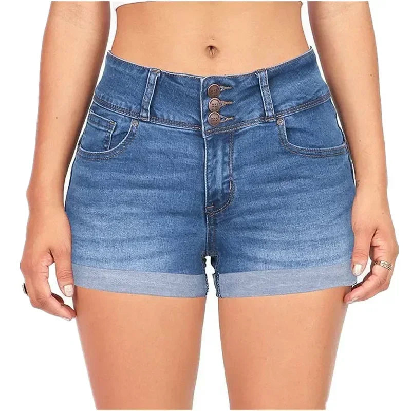 Women's Summer Fashion Waistband Denim Stretch Fabric Shorts.