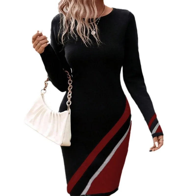 Commute Dress Women Spring Autumn New Long Sleeve Striped Print.