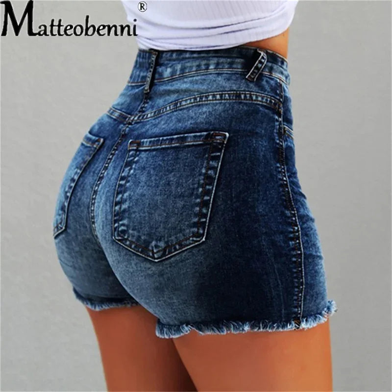 Women High Waist Denim Shorts Ripped Hole Bodycon Short Feminino.