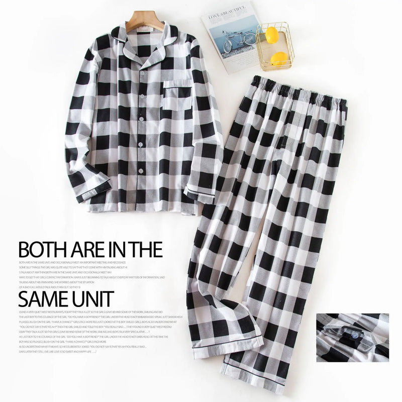 Men's Long Sleeve Plaid Velvet Set Autumn Winter Pajamas.