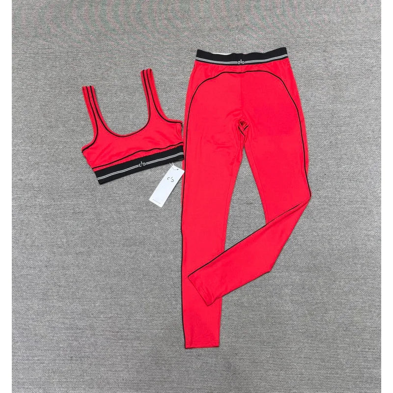 AL* Yoga Set: Striped color-blocked design elongates proportions.