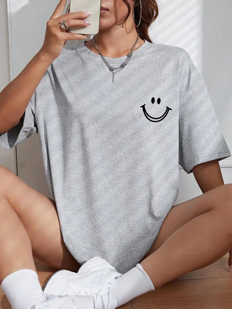 Happy Expression Printed Women Short Sleeve Street Hip Hop.