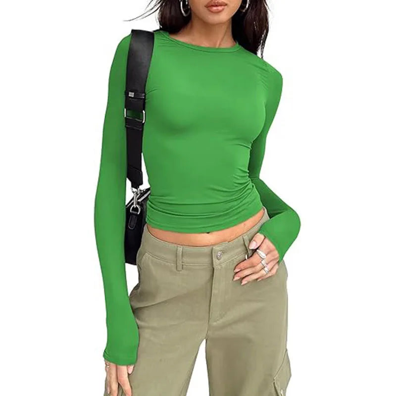 1pcs Four Seasons Fashion Senior Women T-shirt Long Sleeve Crew Neck.