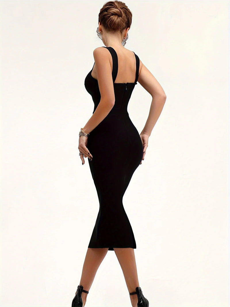 Midi Bandage Dress Women Red Party Dress Bodycon Elegant.