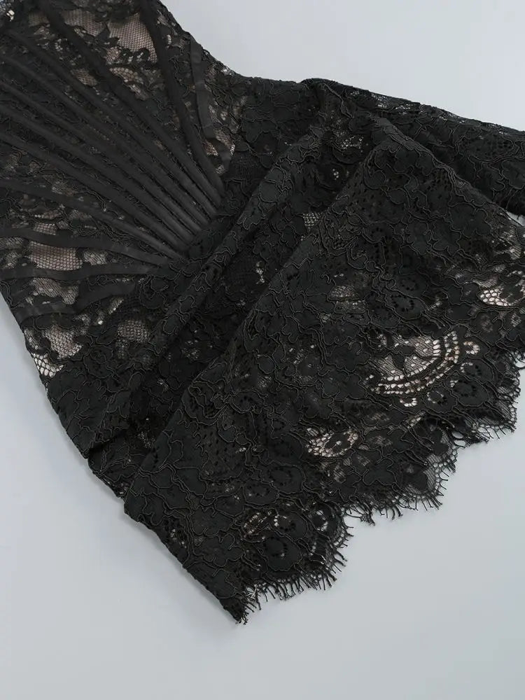 Women’s Sexy Lace See-through Patchwork Corset Dress.