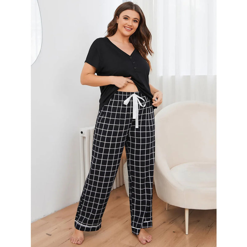 Plus size cotton loose pajamas women's spring and summer.