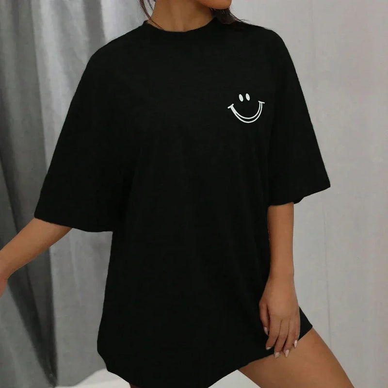 Happy Expression Printed Women Short Sleeve Street Hip Hop.