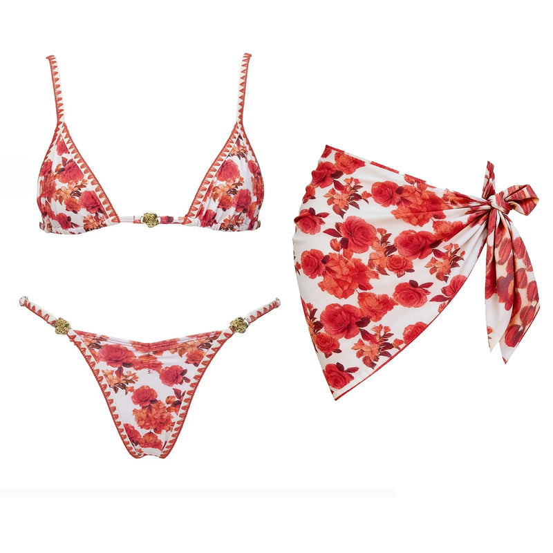 3Pcs Bandeau Biquini Women Sexy Bikini Women Swimsuit Printed Swimwear.