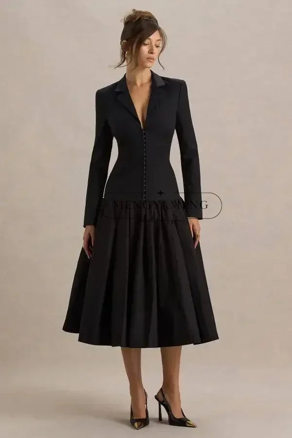 Women Black Party Dresses Suit Jacket Dresses.