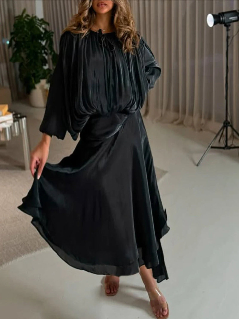 Solid Loose Spliced Folds Elegant Dresses for Women.