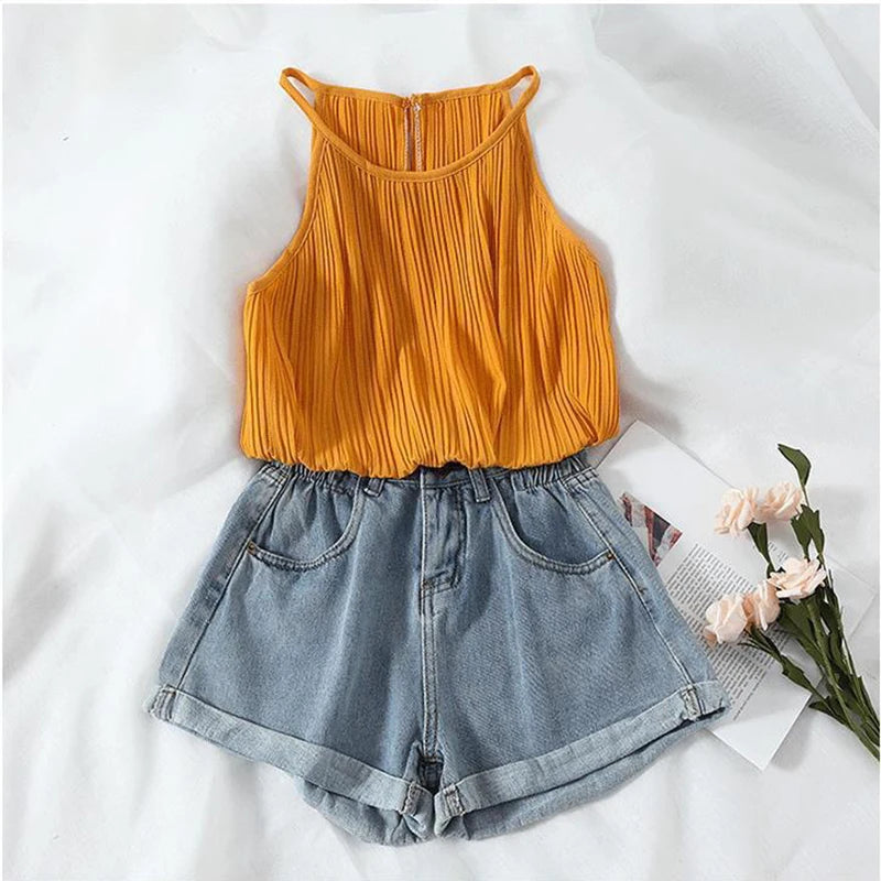 Summer High Waist Denim Shorts Women.