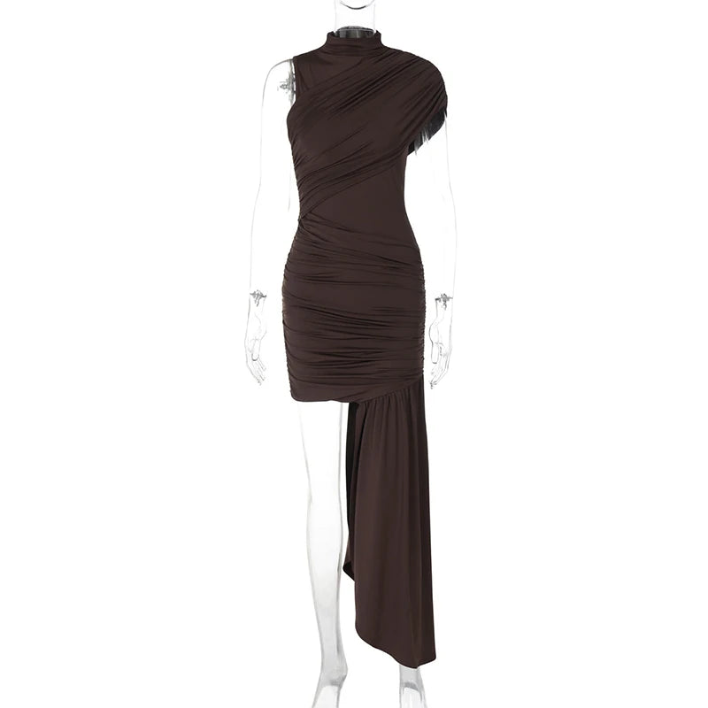 Mozision Irregular Draped Ruched Sexy Mini Dress For Women.