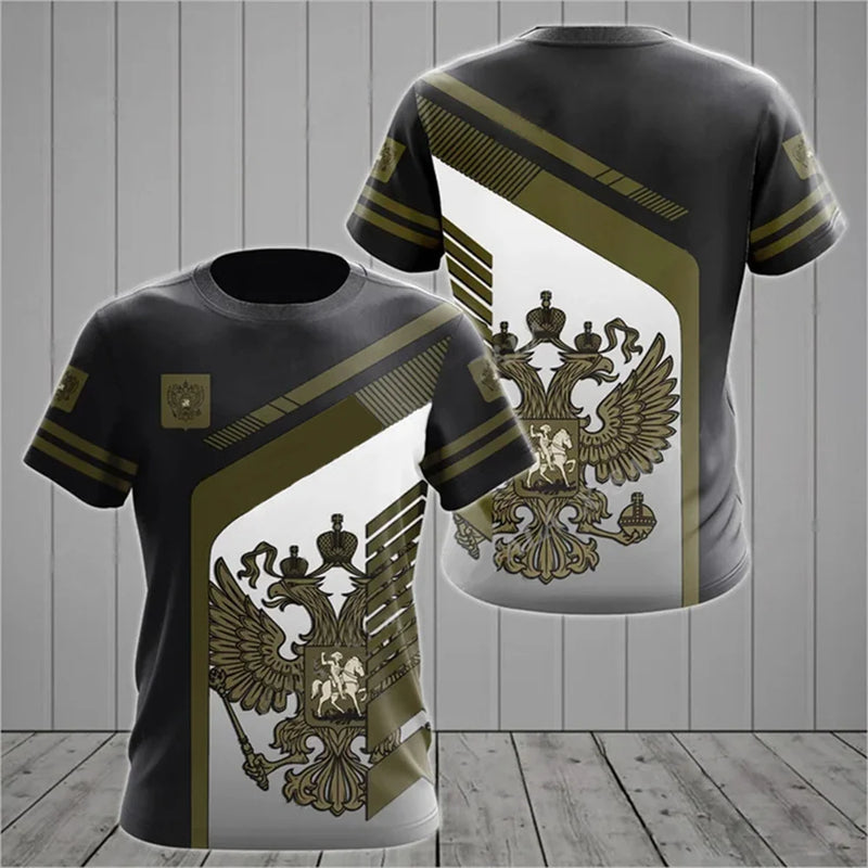 Men's T-shirts Casual Fashion Summer New Russian Flag Short Sleeved Tops.