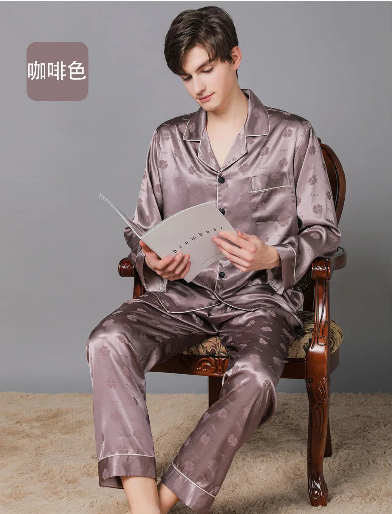 Men Ice Silk Pajamas Suit Summer Plus Size.
