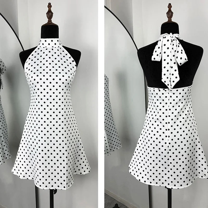Tornova Polka Dot Halter Sleeveless Dress For Women.