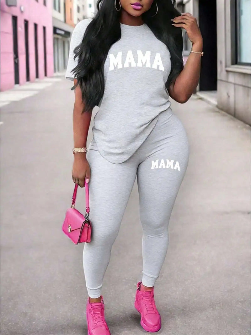 Women's New Casual Spring/Summer Two Piece Set Round Neck Letter Printed Short Sleeve T-shirt and Letter Printed Pants.