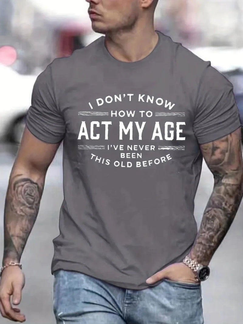 Men's Letter Printed Pattern Fashionable Breathable Round Neck Thsirt.