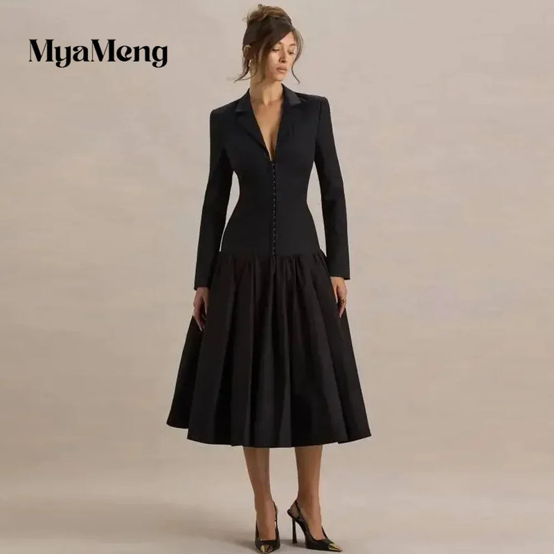 Women Black Party Dresses Suit Jacket Dresses.