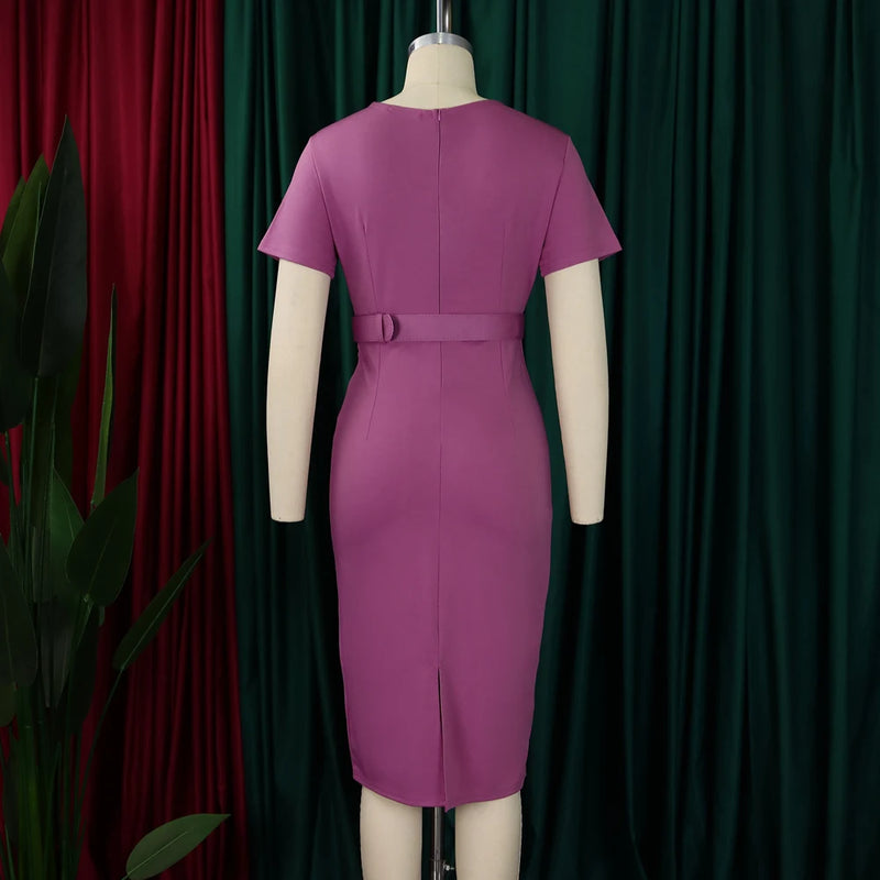Classy Official Dresses for Ladies Elegant Bodycon Dress Short Sleeve.