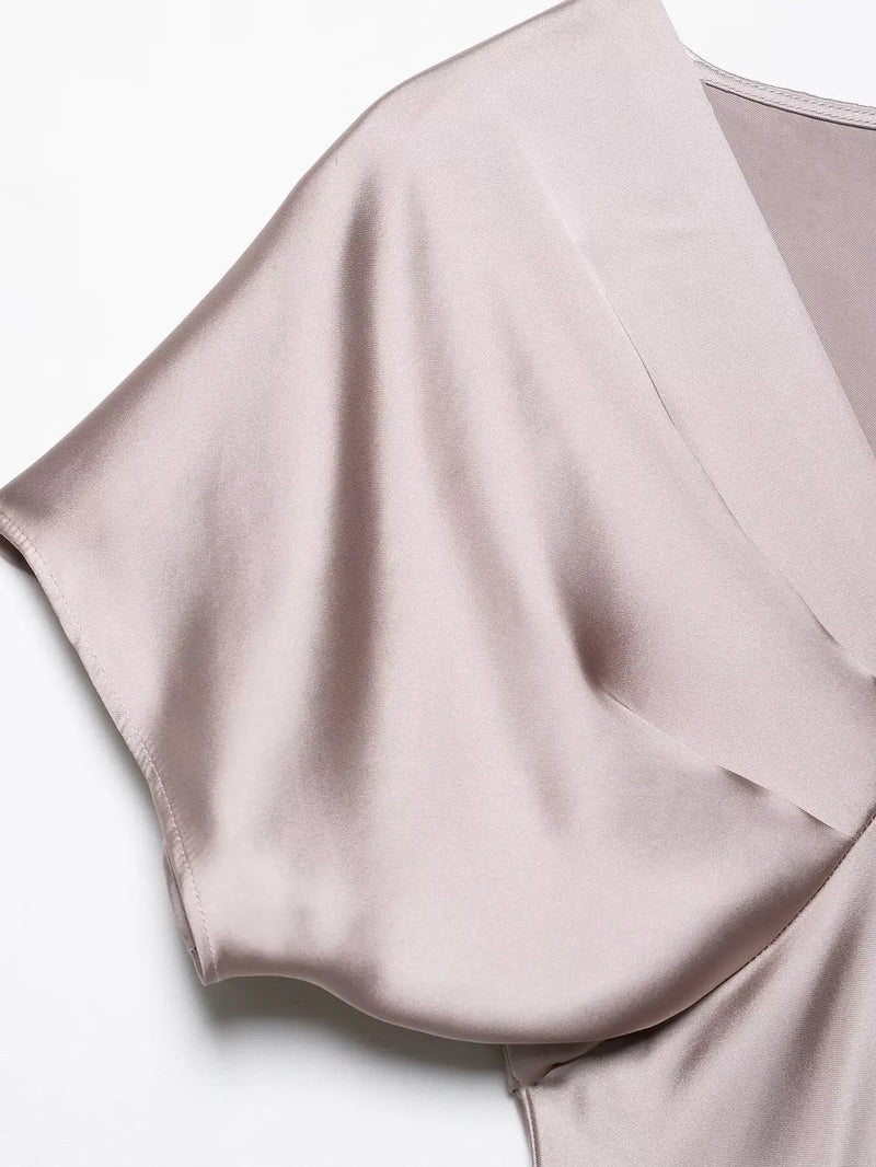 Women’s Sexy V Neck Satin Long Dress.