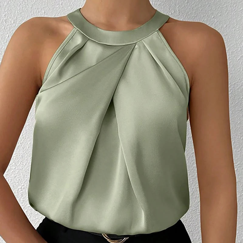 Summer Women's High End Satin Tank Shirt New Color Silk Blouse.