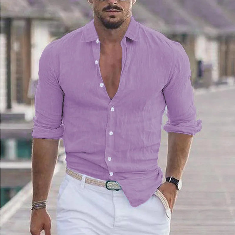 Men Cotton Linen Button Loose Blouse Shirts Spring Summer.