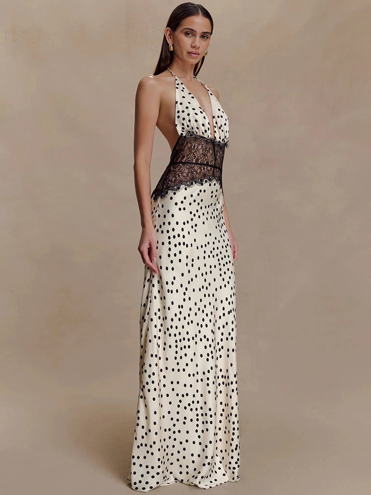 Women’s Mozision Polka Dot Backless Sexy Maxi Dress.