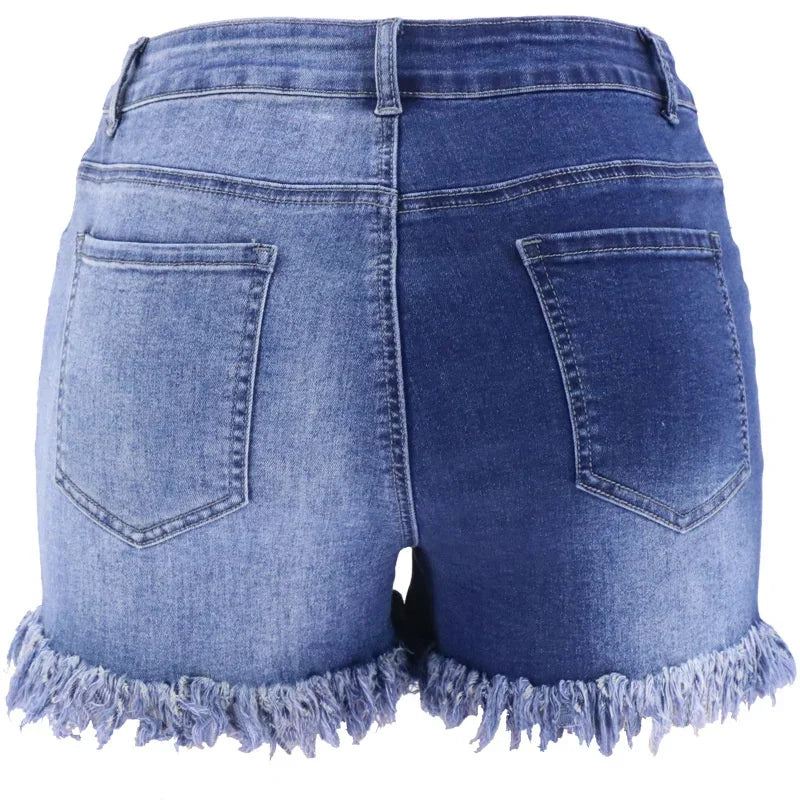 Fashion Front Zipper Open Crotch Denim Shorts Women.