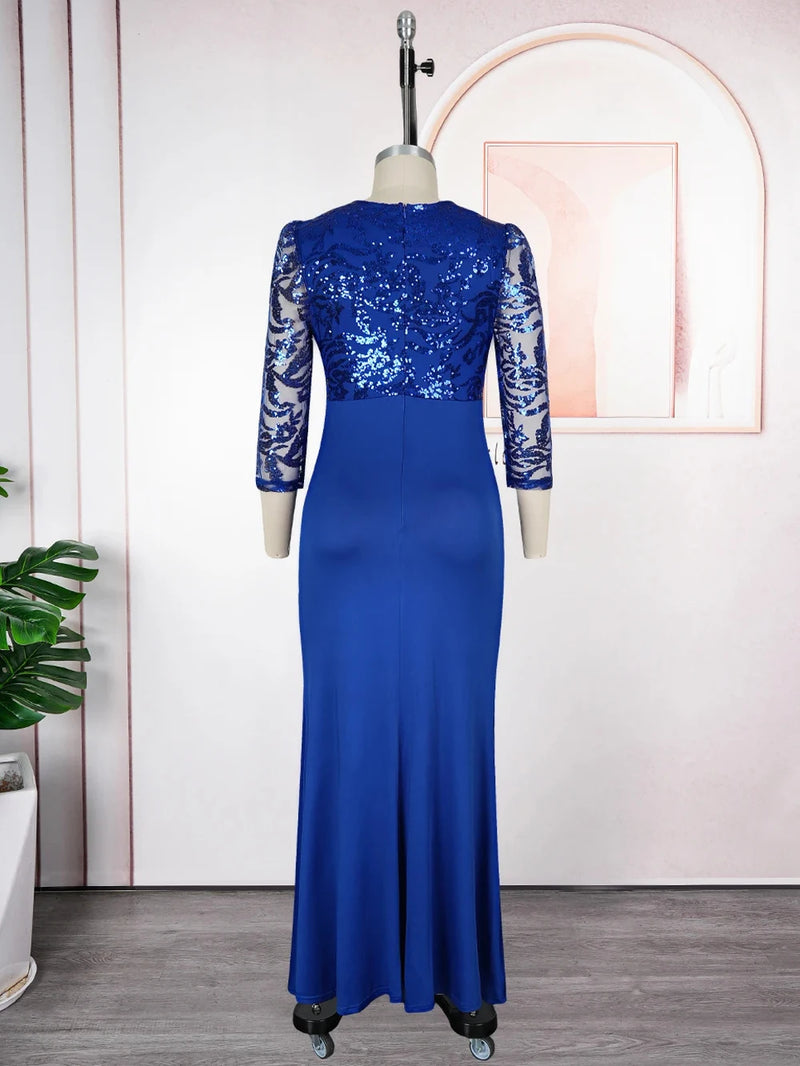 Sequins Long Sleeve Chiffon Dresses Elegant Women Party.
