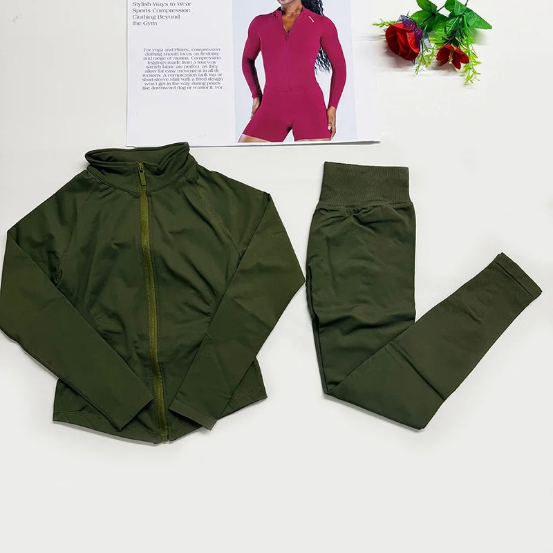 Dynamic Zippy Jacket 2 piece set yoga outfits Seamless Zip Tracktop Sports.