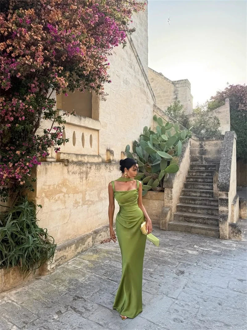 Mozision Satin Backless Sexy Maxi Dress Women Elegant.