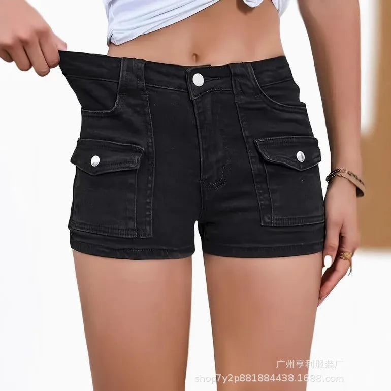 Denim Shorts Cargo Pant Women Jeans Traight Trousers Slim Fit Beach.