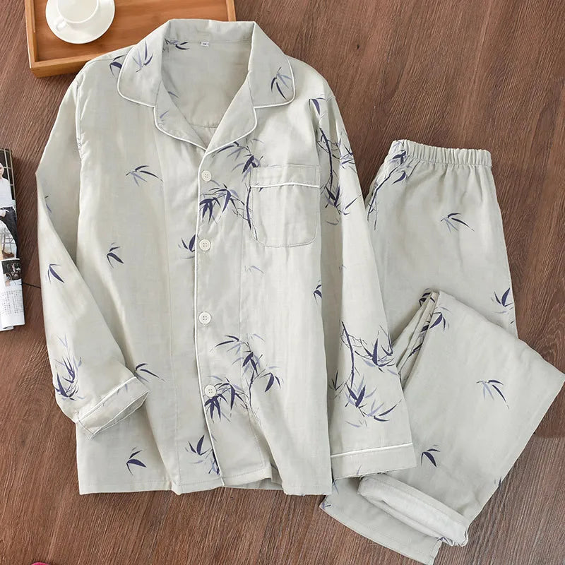 Men's Pajama Set Spring/Summer Checkered Simple Long sleeved Two Piece.
