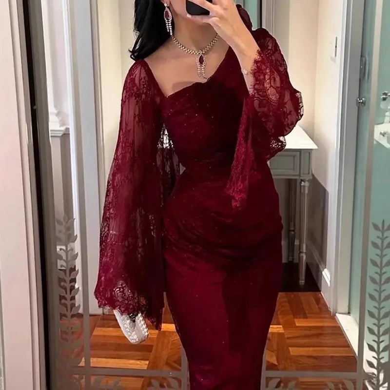 Women's Party Dress Fall Asymmetrical High Waist Draped Banquet Dress.