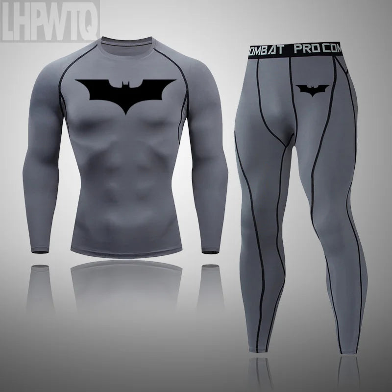 Superhero Men Running Sports Tshirt +Pants Tights Set Men's Fitness.