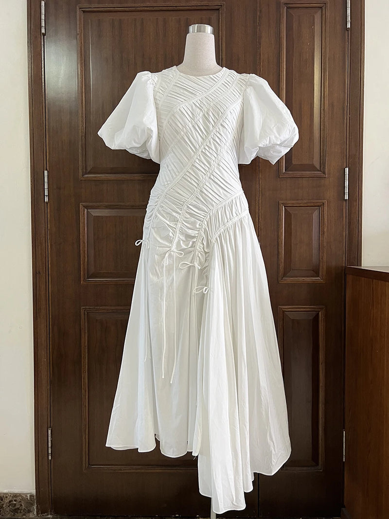 Solid Spliced Folds Irregular Long Dresses for Women.