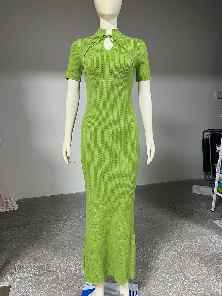 Elegant Sweater Dress Summer High Waist Woman Dress.