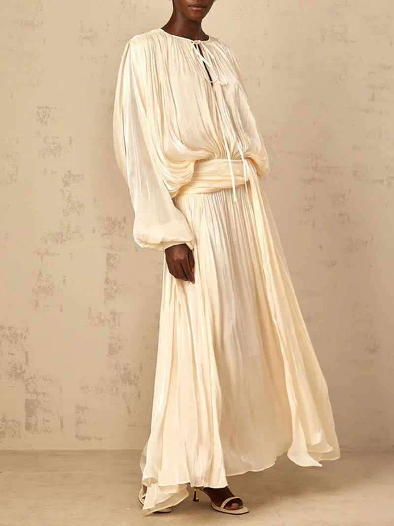 Solid Loose Spliced Folds Elegant Dresses for Women.