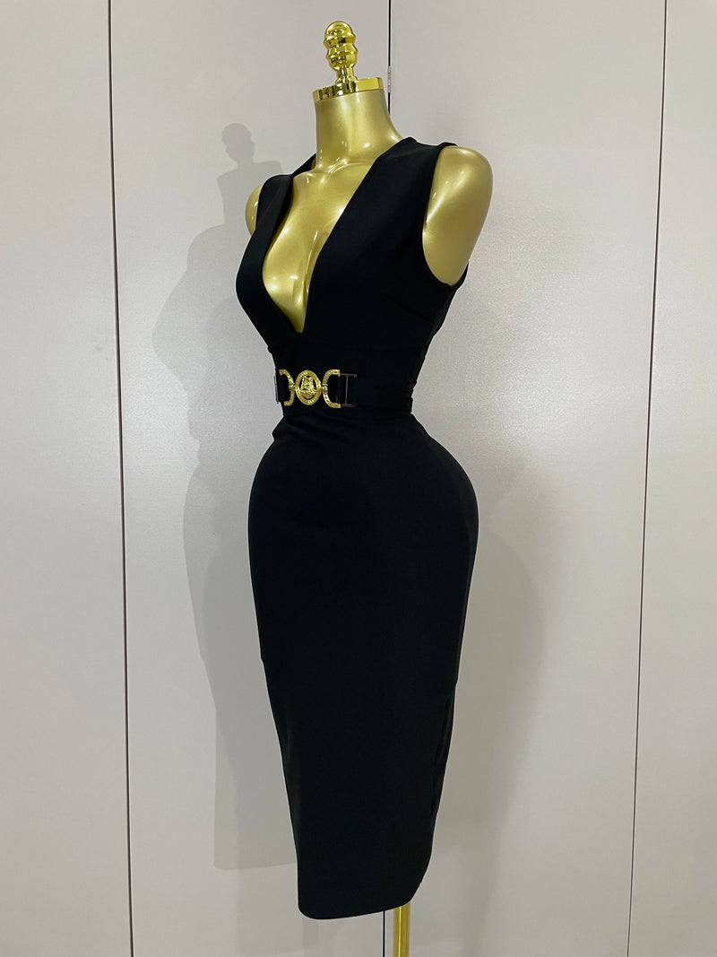 Women Elegance Sexy V-Neck Sleeveless Bodycon Bandage Dress.
