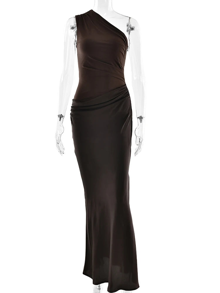 Women’s Maxi Dress Brown Sleeveless Evening Dress.